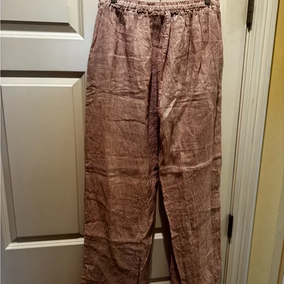 Puro Lino XL Women's Pink Wide linen Leg Pants in Relaxed Fit - Picture 2 of 4
